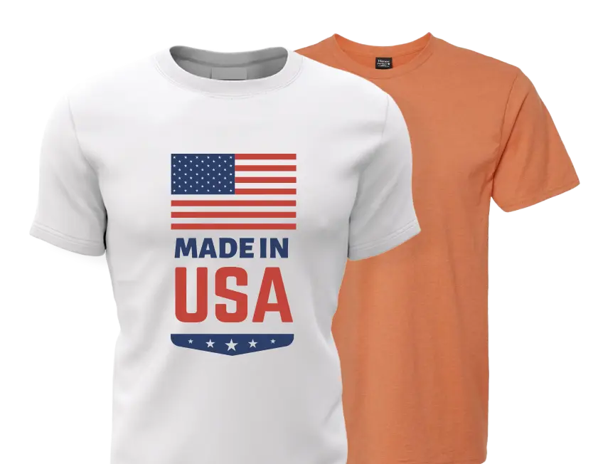 White t-shirt with American print, orange t-shirt