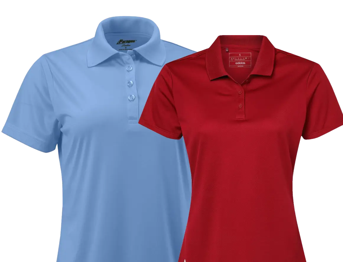 Blue and red polo shirts