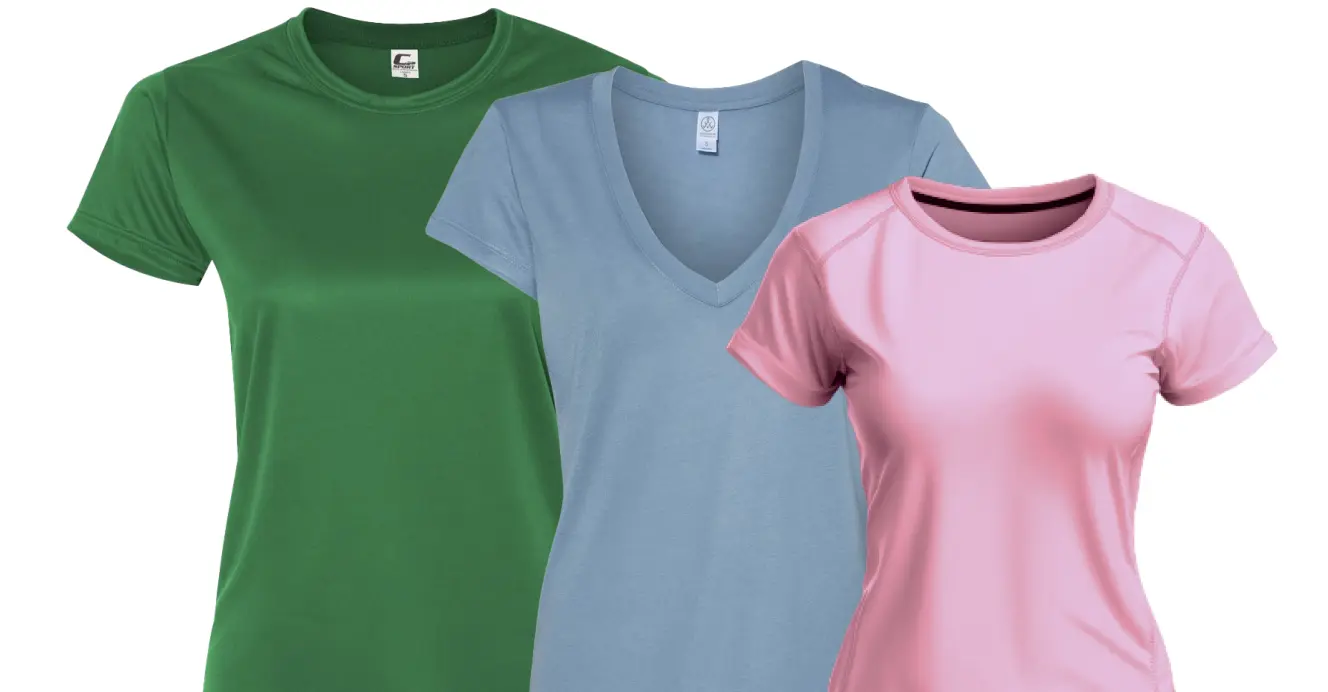 Green, blue and pink color women's t-shirts