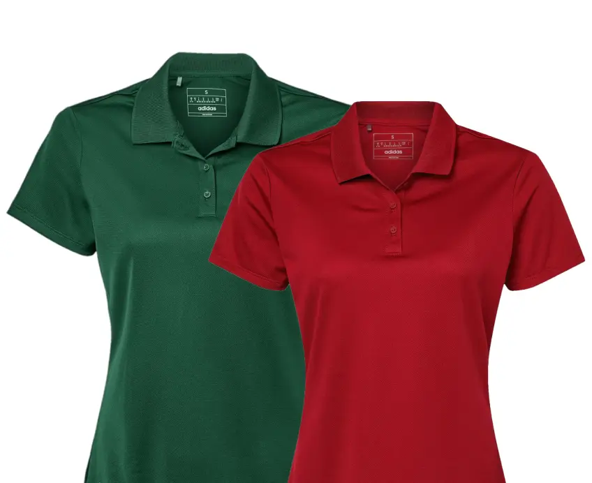 Green and red color polo shirts
