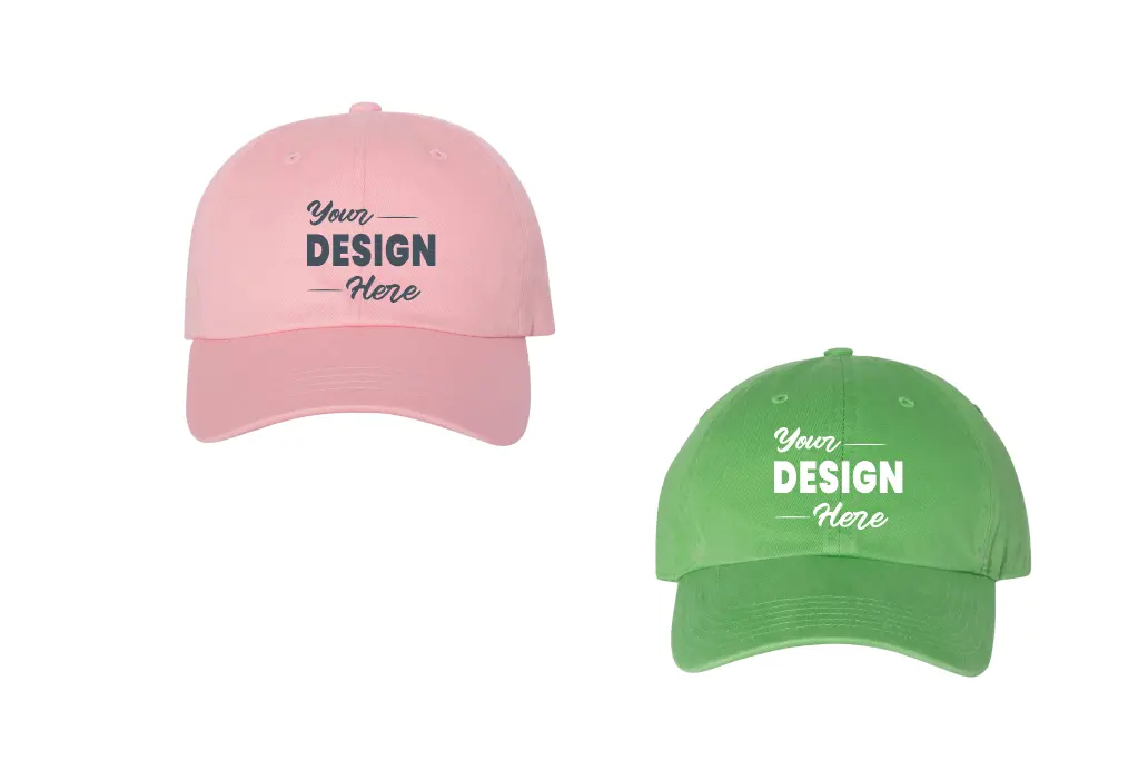 Pink and green color kids' hats