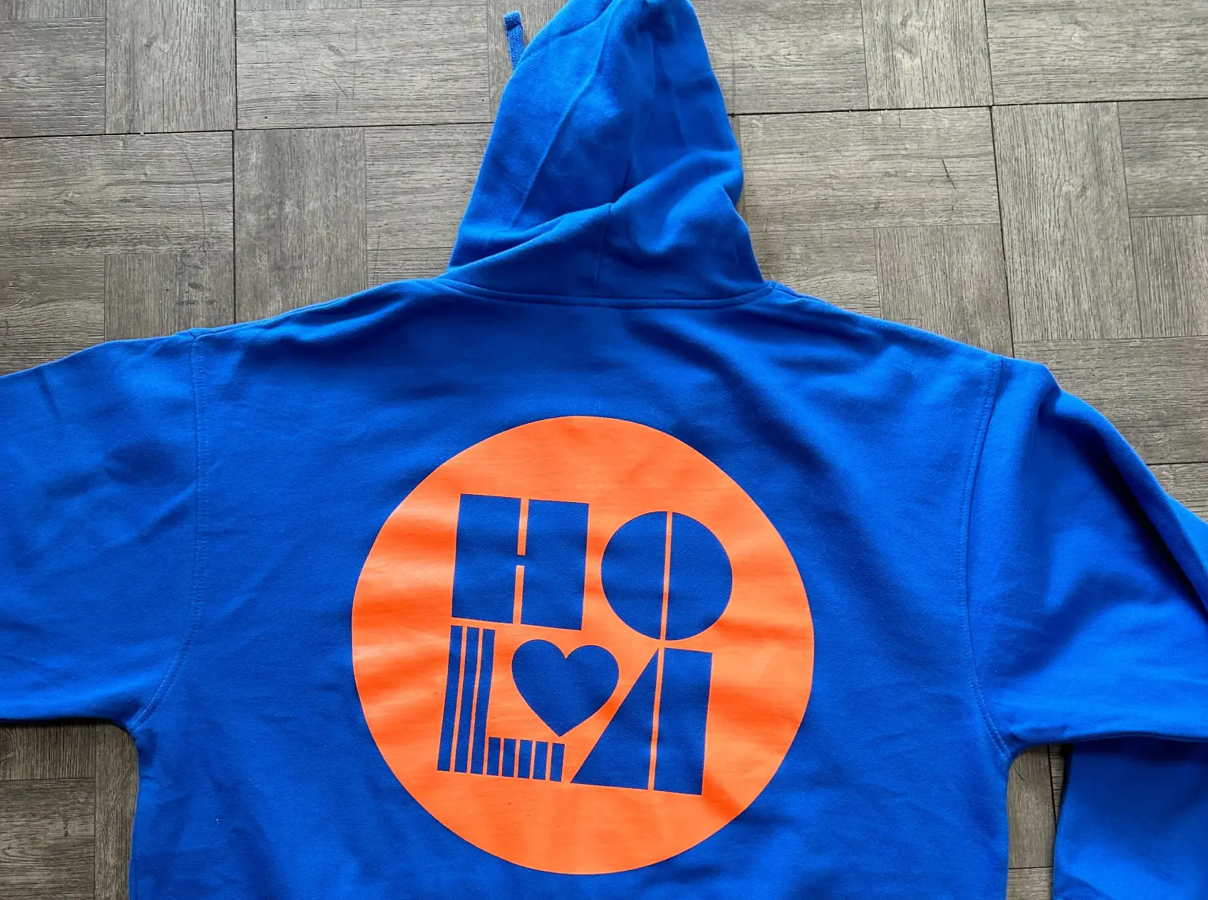 Blue hoodie with HOLA text